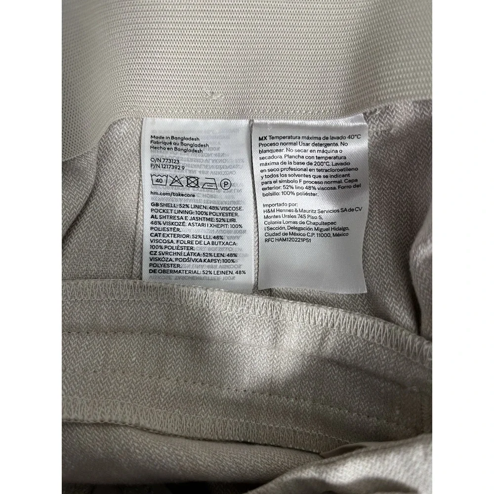 H&M Sz 6 Pants Women's Linen Blend Beige Pleated Tailored Tapered Leg Suit